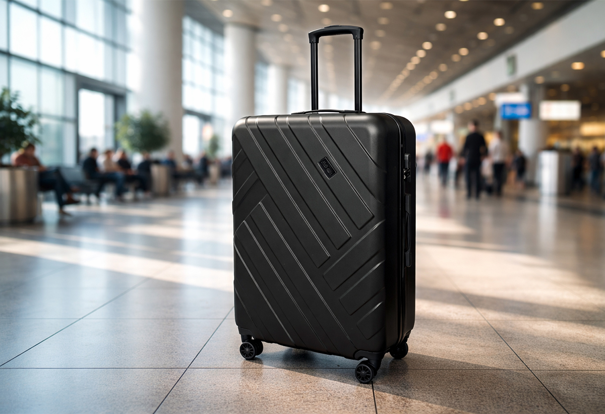 Βλέπουμε τη βαλίτσα σε ένα αεροδρόμιο.